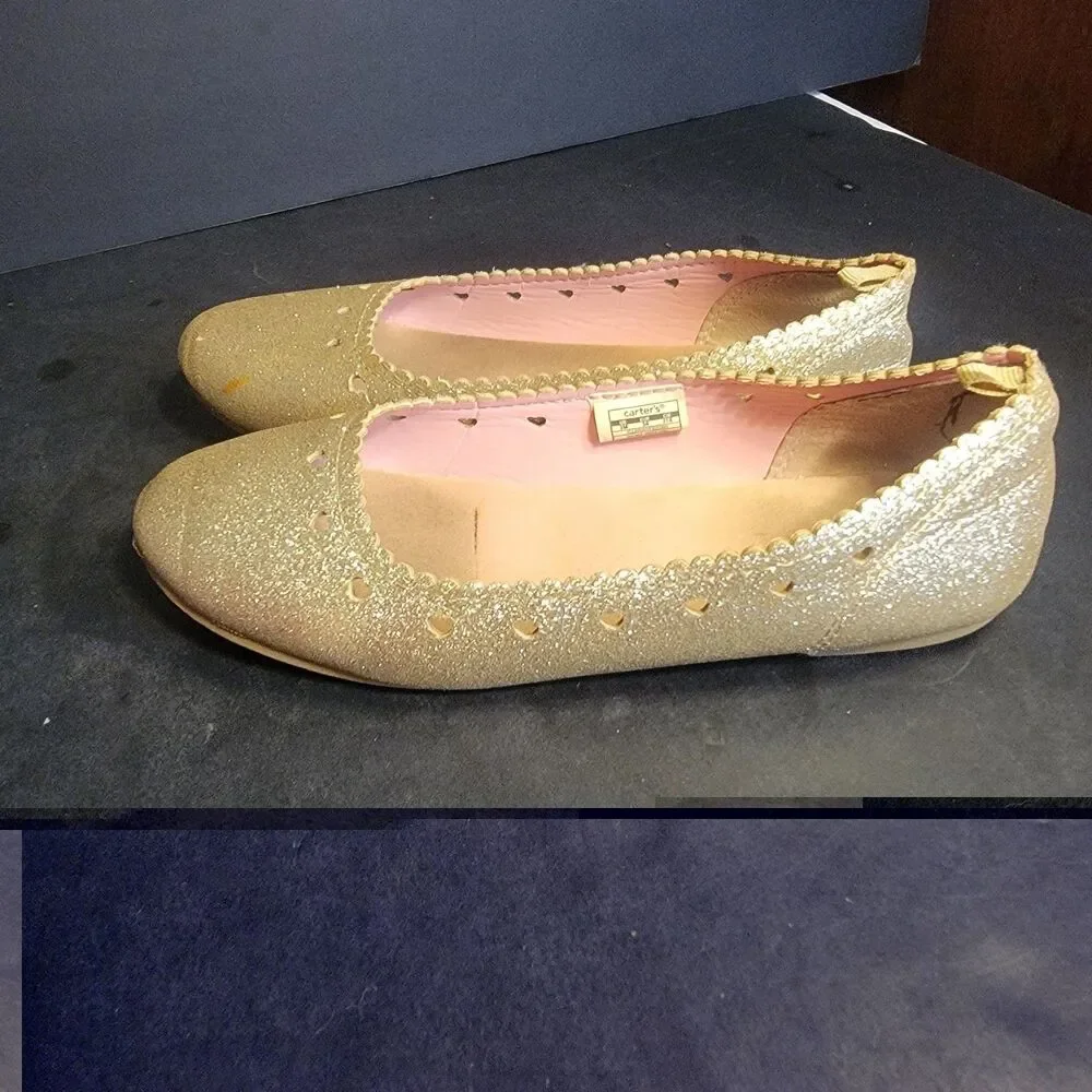 Carter's Girls Gold Glitter Ballet Flats Slip-On Synthetic Upper US 3M EU 34 lot